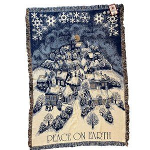Holiday Throw Blanket Night Village Peace on Earth by The Rug Barn Snow Church